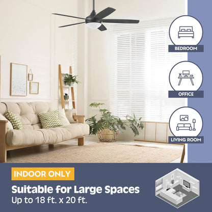 Prominence Home Ashby 52" Ceiling Fan w/Light, Remote, & 5 Blades, Black/Ebony