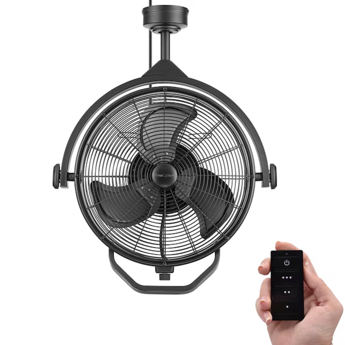 Honeywell Garage Ceiling Fan, 18” 3 Speed Indoor Outdoor Mount Fan, Matte Black
