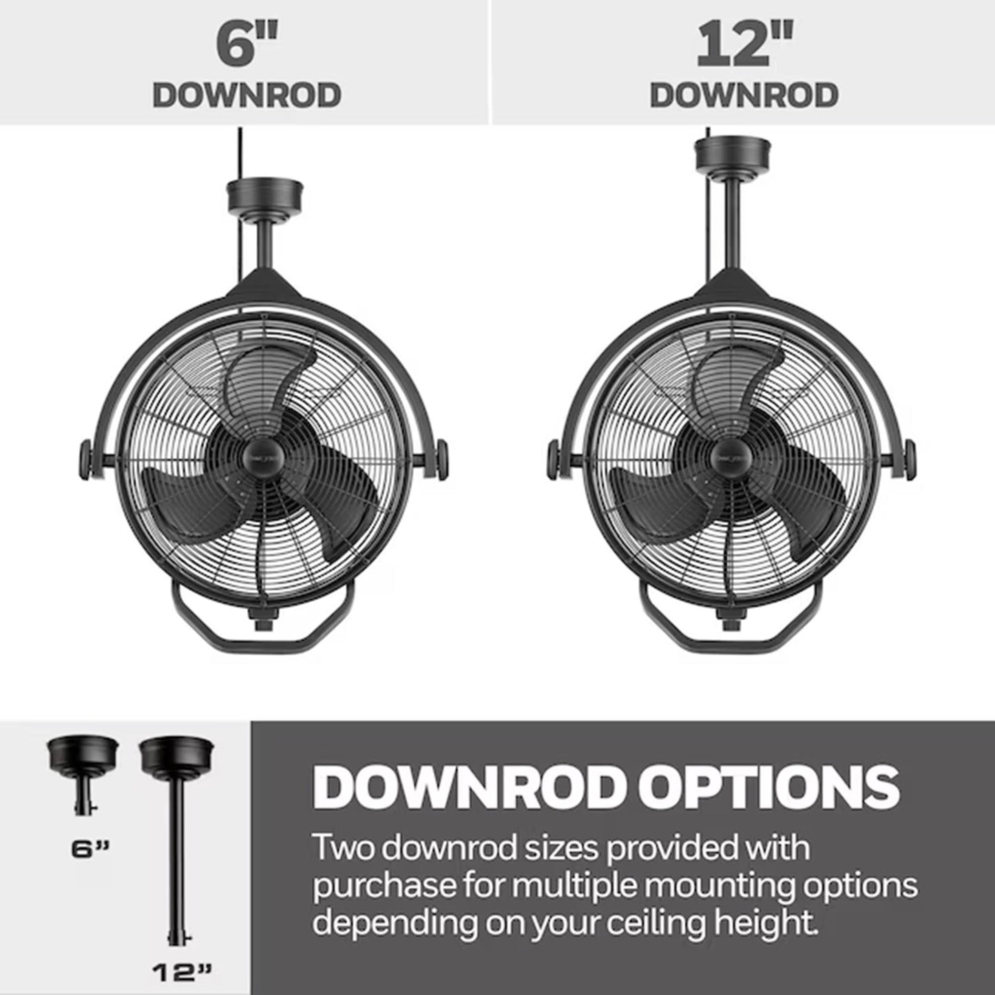 Honeywell Garage Ceiling Fan, 18” 3 Speed Indoor Outdoor Mount Fan, Matte Black