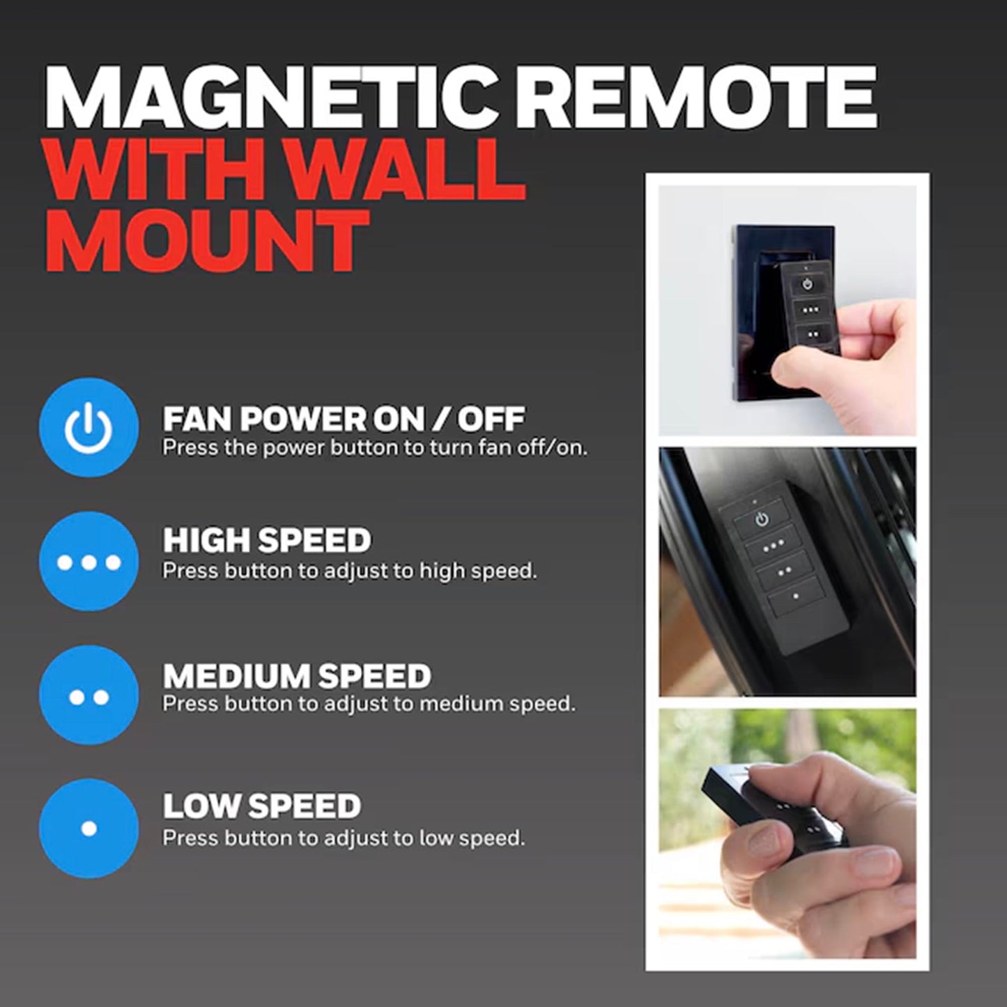 Honeywell Garage Ceiling Fan, 18” 3 Speed Indoor Outdoor Mount Fan, Matte Black