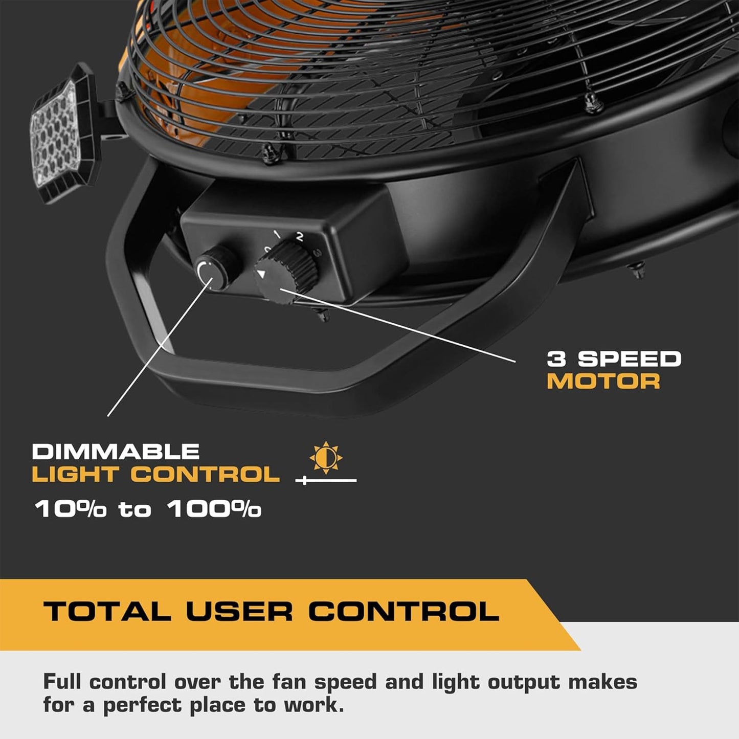 Mule 18" Garage Fan XL with Work Lights, Dual Height Ceiling Mounting Options