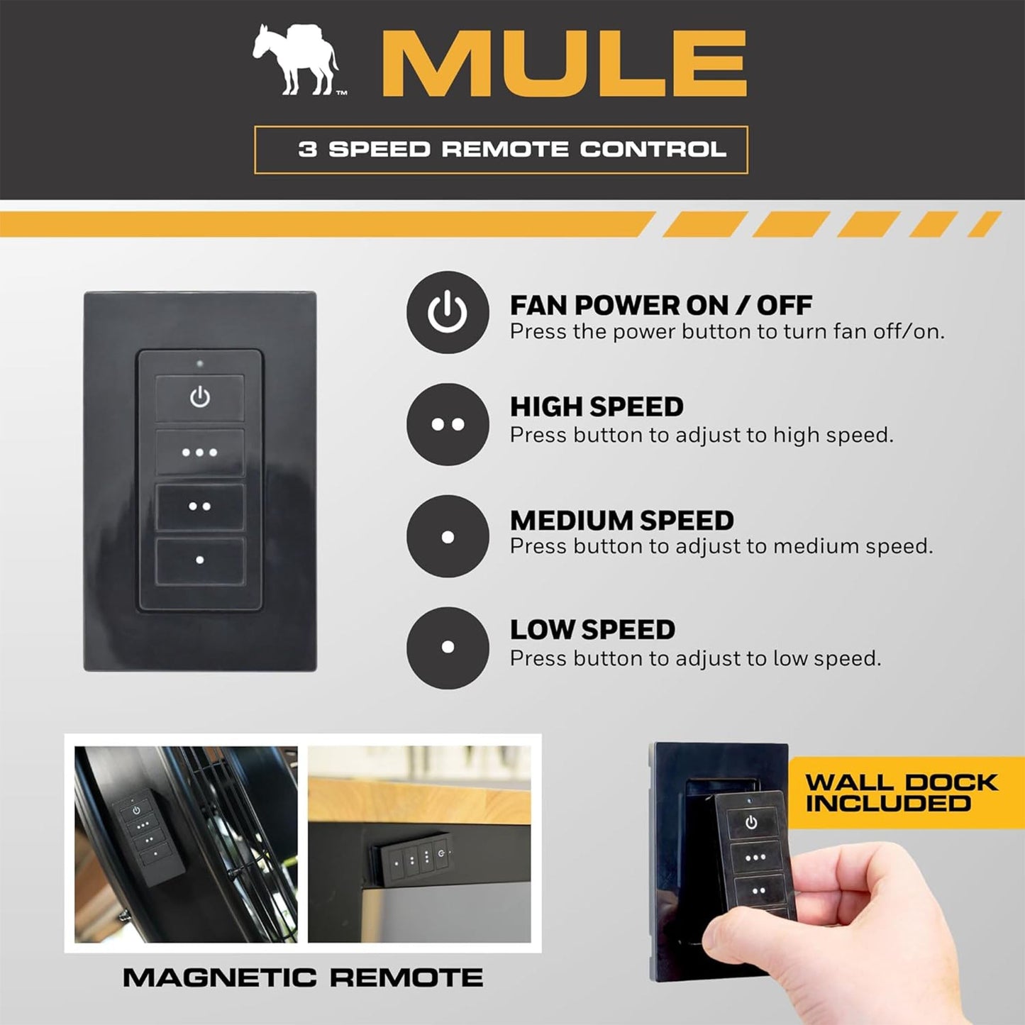 Mule 18" Fan XL, Dual Height Ceiling Mounting Options, Standard 3-Prong Plug