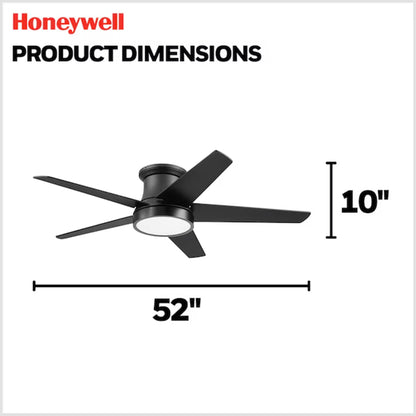 Honeywell 52" Modern Ceiling Fan LED Remote 5 Blade Indoor Tynesdale, Black