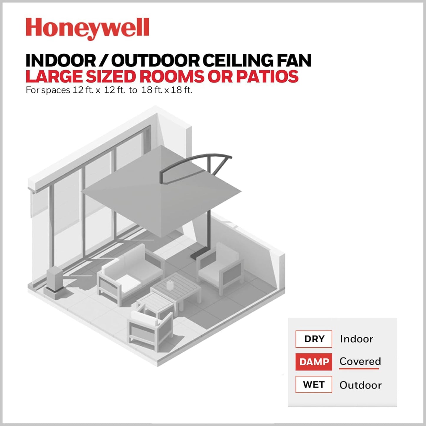 Honeywell Byard 52” Ceiling Fan with LED Light and Remote Control, Matte Black