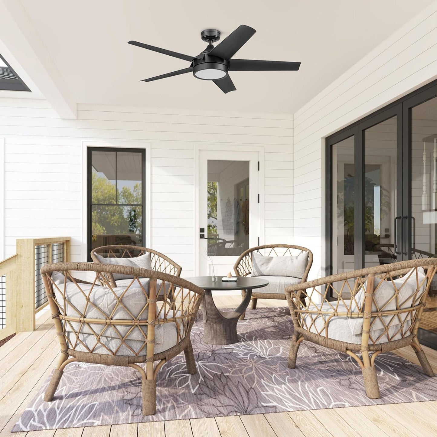 Honeywell Byard 52” Ceiling Fan with LED Light and Remote Control, Matte Black