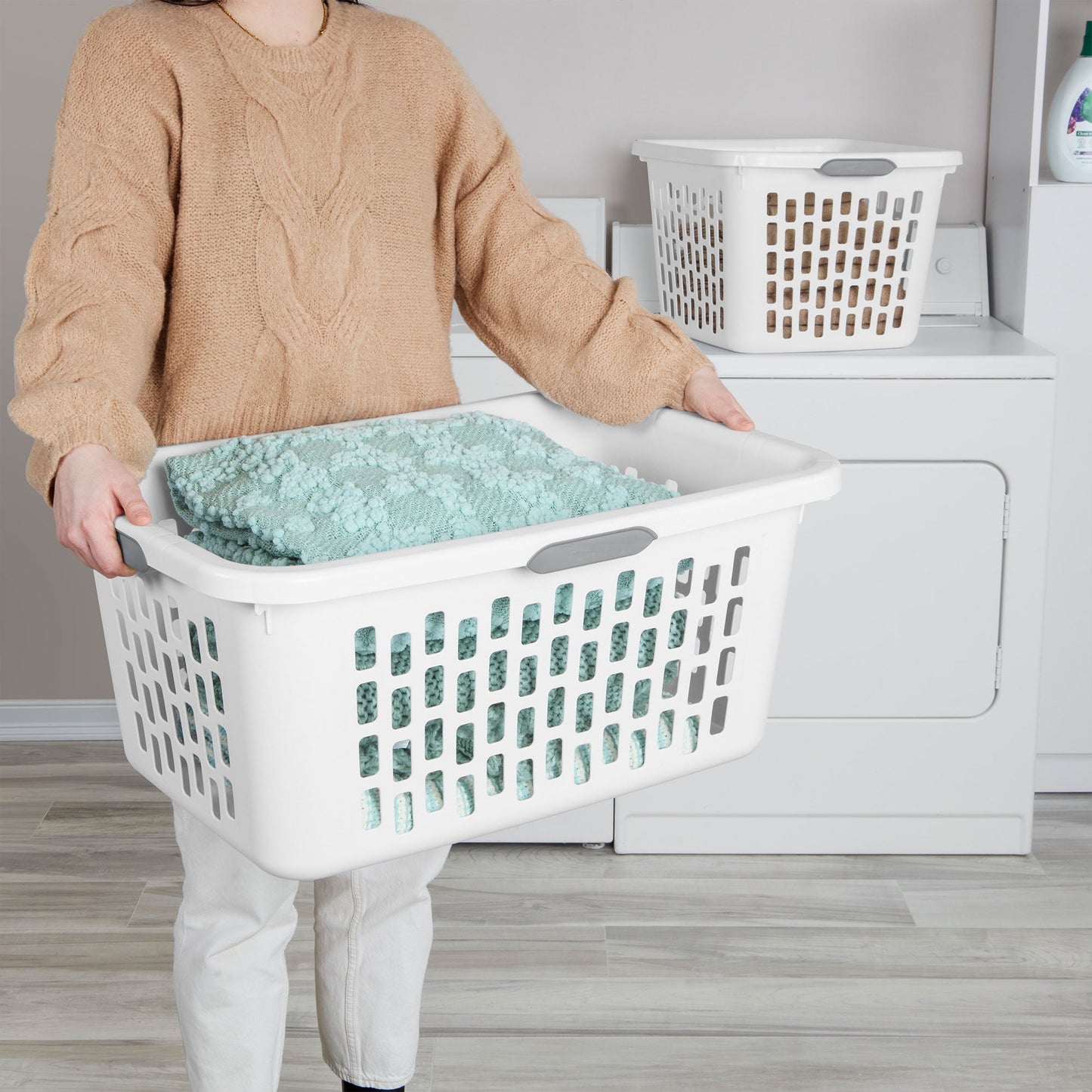 Sterilite Laundry Basket, 2 Bushel Plastic Hamper with Handles, White, 24 Pack