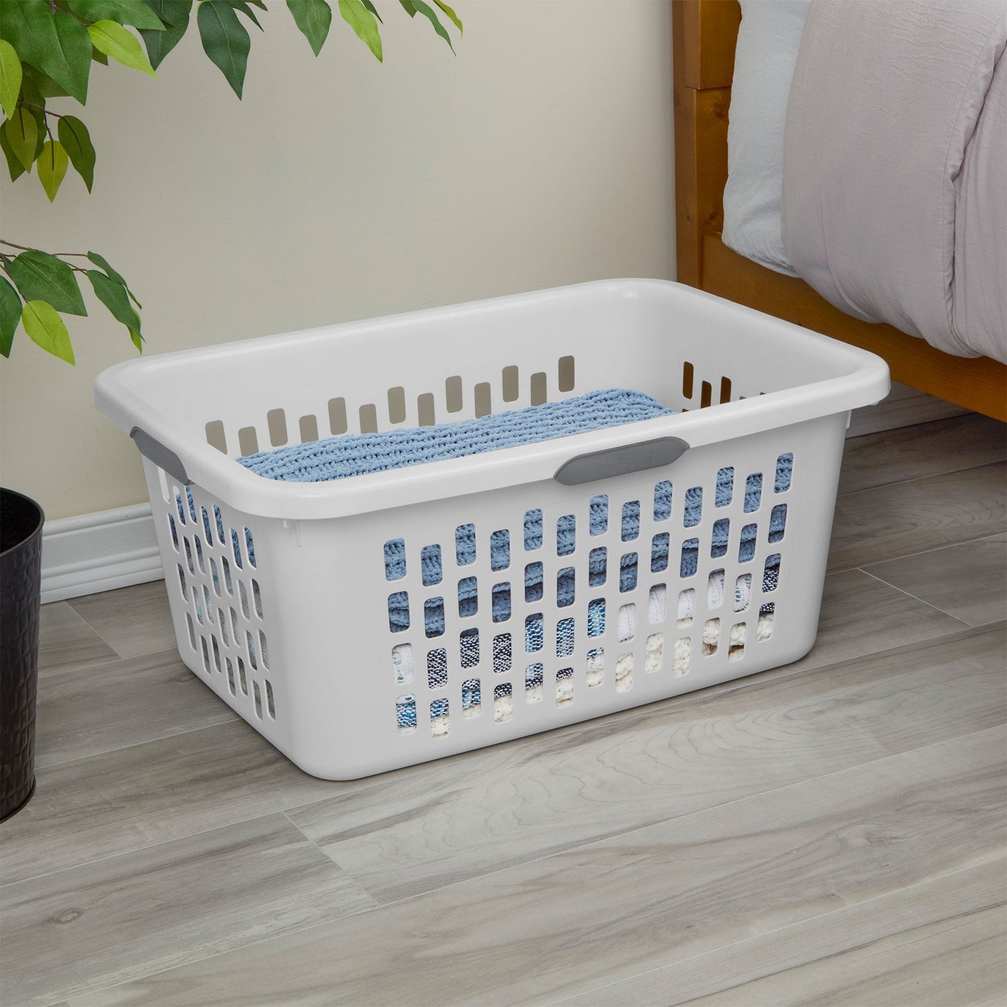 Sterilite Laundry Basket, 2 Bushel Plastic Hamper with Handles, White, 6 Pack