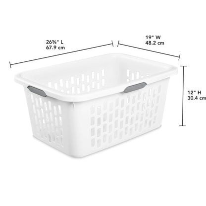 Sterilite Laundry Basket, 2 Bushel Plastic Hamper with Handles, White, 6 Pack