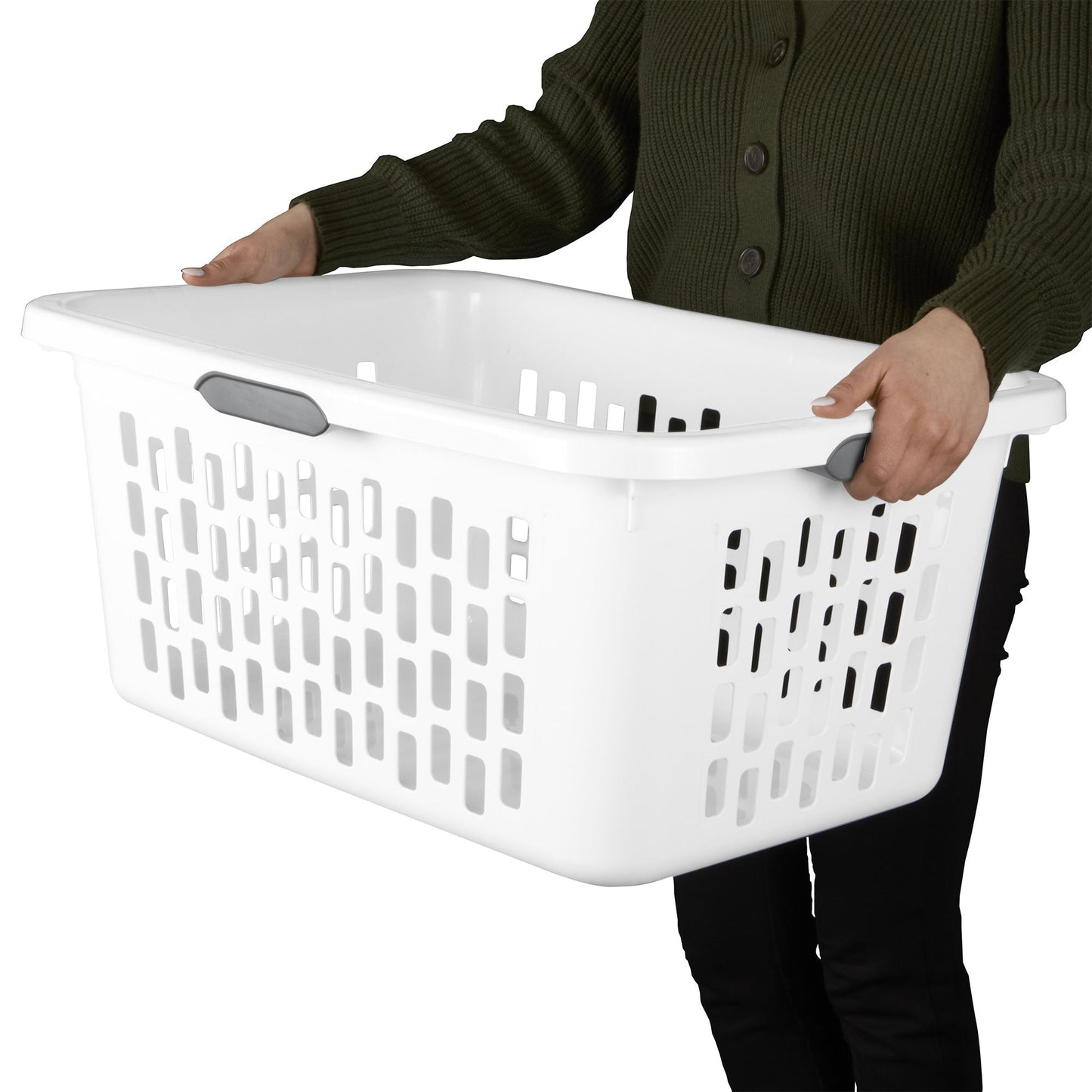 Sterilite Laundry Basket, 2 Bushel Plastic Hamper with Handles, White, 6 Pack
