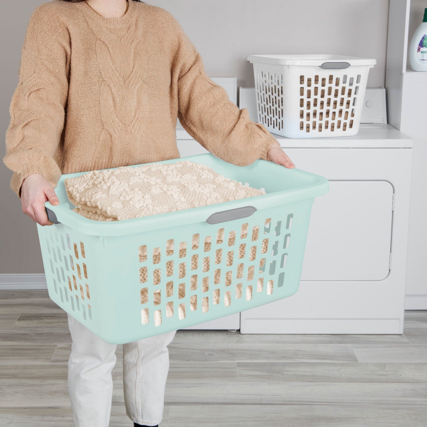 Sterilite Laundry Basket, 2 Bushel Plastic Hamper with Handles, Mint, 6 Pack