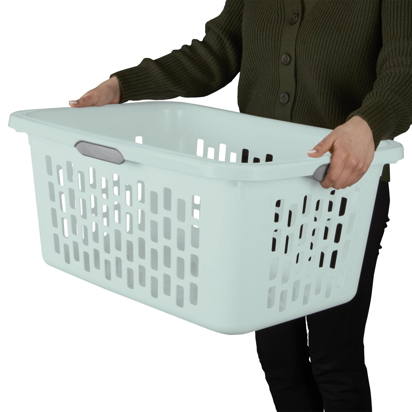 Sterilite Laundry Basket, 2 Bushel Plastic Hamper with Handles, Mint, 6 Pack