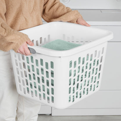 Sterilite Laundry Basket, 1.5 Bushel Plastic Hamper with Handles, White, 6 Pack