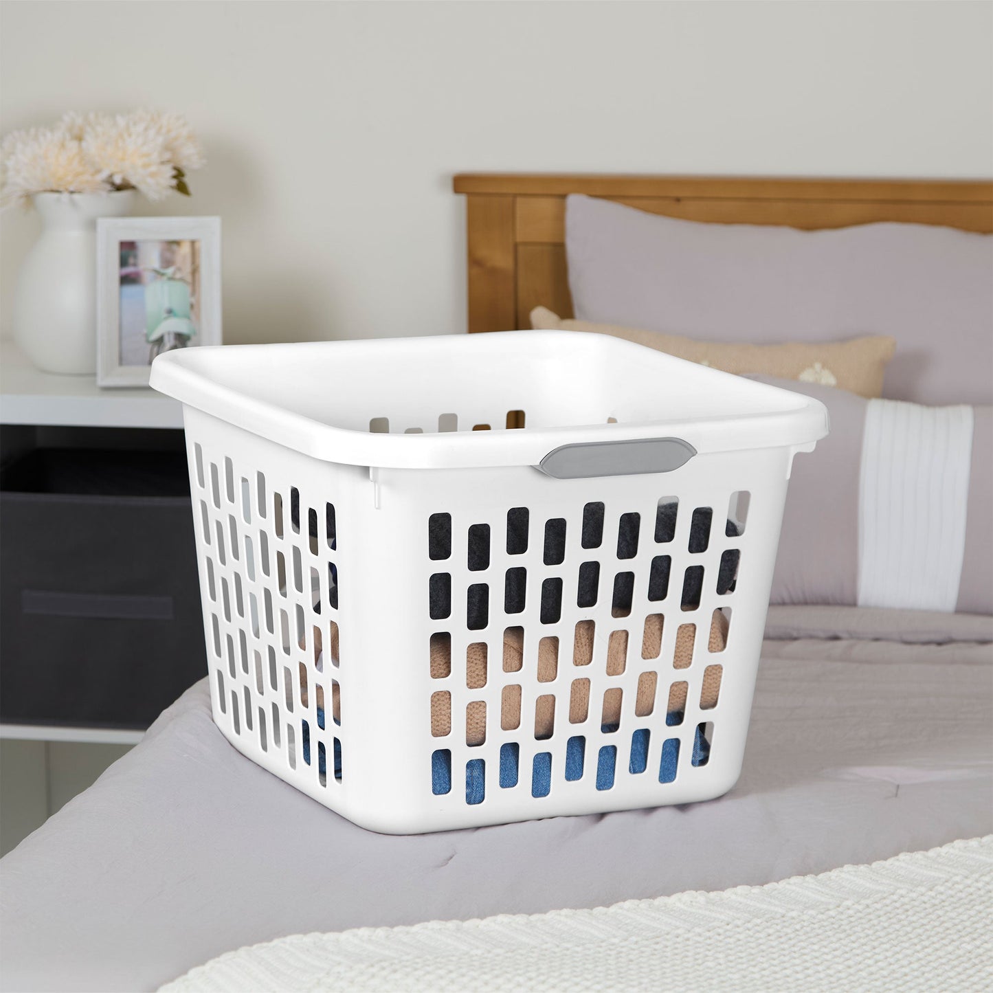 Sterilite Laundry Basket, 1.5 Bushel Plastic Hamper with Handles, White, 6 Pack