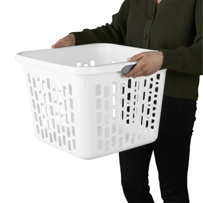 Sterilite Laundry Basket, 1.5 Bushel Plastic Hamper with Handles, White, 6 Pack