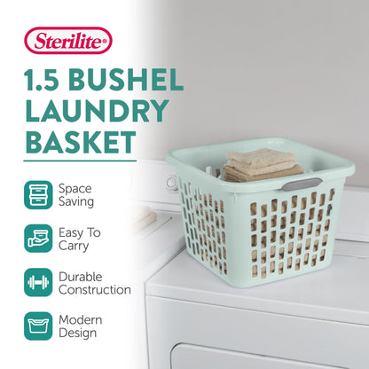 Sterilite Laundry Basket, 1.5 Bushel Plastic Hamper with Handles, Mint, 6 Pack