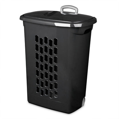 Sterilite Ultra Wheeled Laundry Hamper, Plastic Clothes Bin, Black, 9 Pack