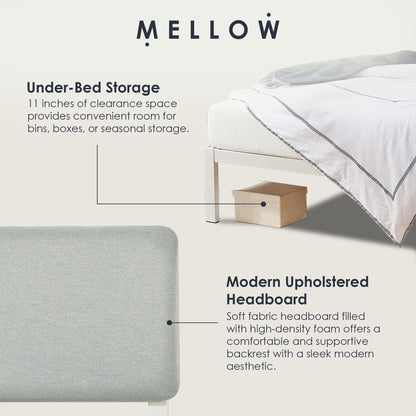 Mellow KERA Metal and Wood Platform Bed Frame with Angled Headboard, Full, White