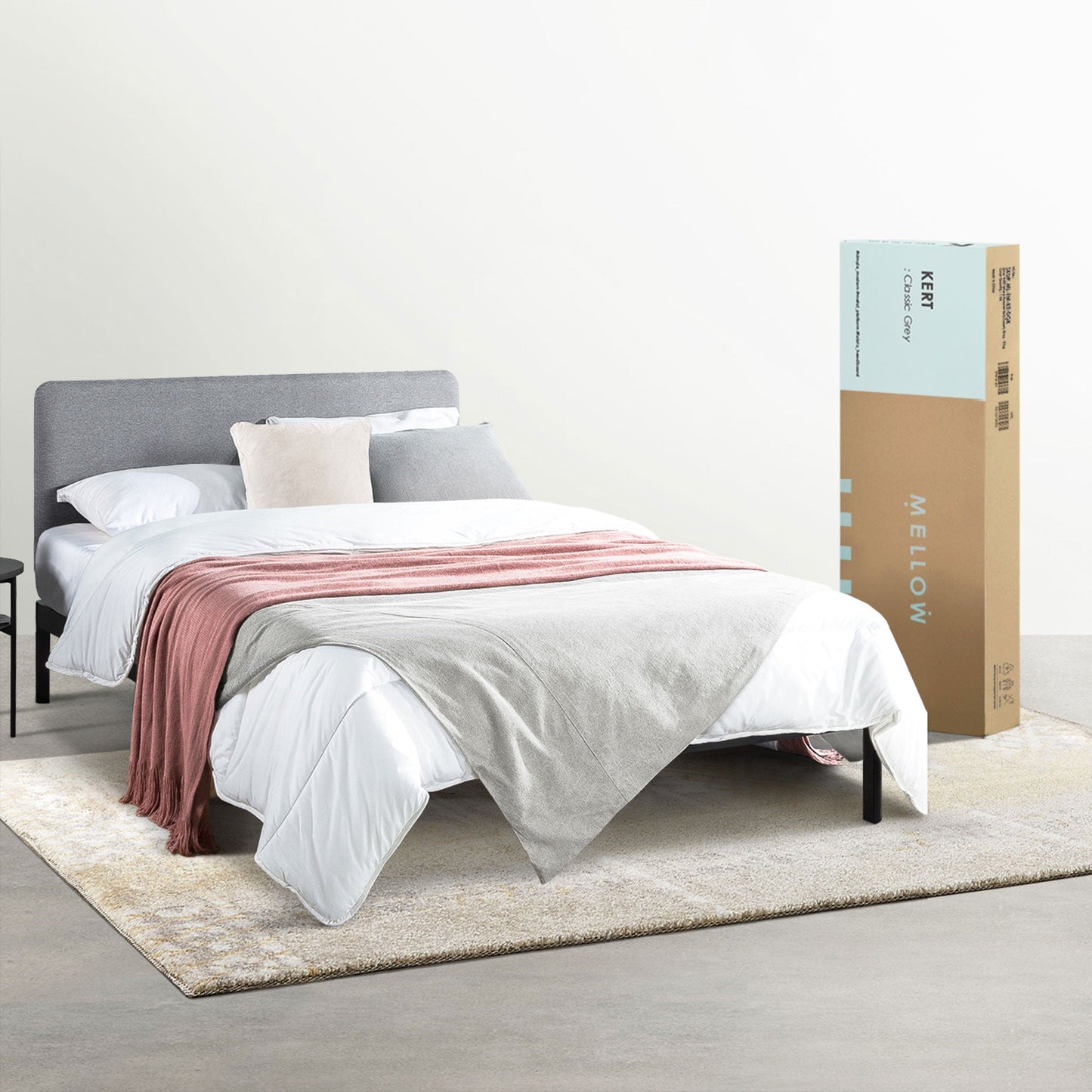 Mellow KERT Metal and Wood Platform Bed Frame with Upholstered Headboard, Queen