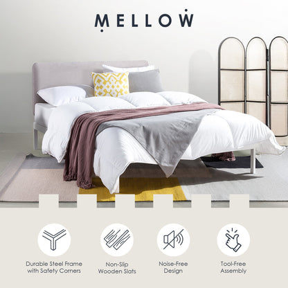 Mellow KERT Metal and Wood Platform Bed Frame with Upholstered Headboard, Full