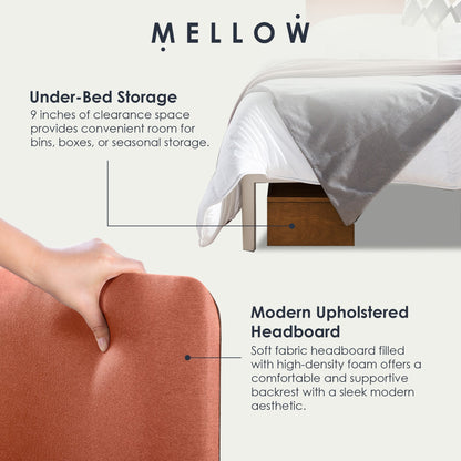 Mellow KERT Metal and Wood Platform Bed Frame with Upholstered Headboard, King