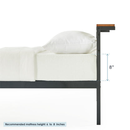 Mellow HYLLE Metal & Wood Platform Bed Frame with Low Headboard Shelf, Twin