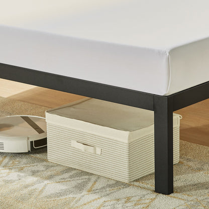 Mellow HYLLE Metal & Wood Platform Bed Frame with Low Headboard Shelf, Twin