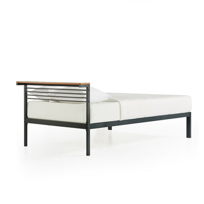 Mellow HYLLE Metal & Wood Platform Bed Frame with Low Headboard Shelf, Twin
