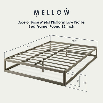 Mellow Ace of Base Metal Platform Low Profile Bed Frame, Round 12 Inch, King