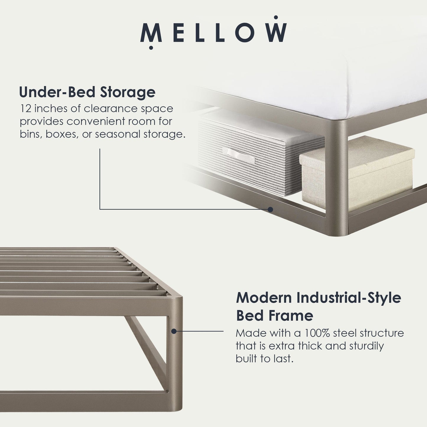 Mellow Ace of Base Metal Platform Low Profile Bed Frame, Round 12 Inch, King