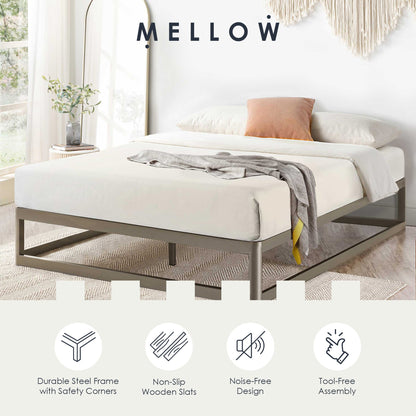 Mellow Ace of Base Metal Platform Low Profile Bed Frame, Round 12 Inch, King