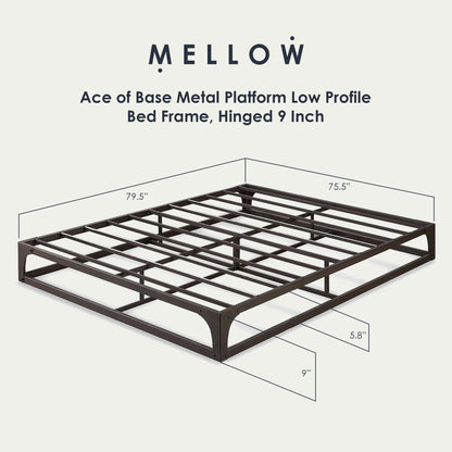 Mellow Ace of Base Metal Platform Low Profile Bed Frame, Hinged 9 Inch, King