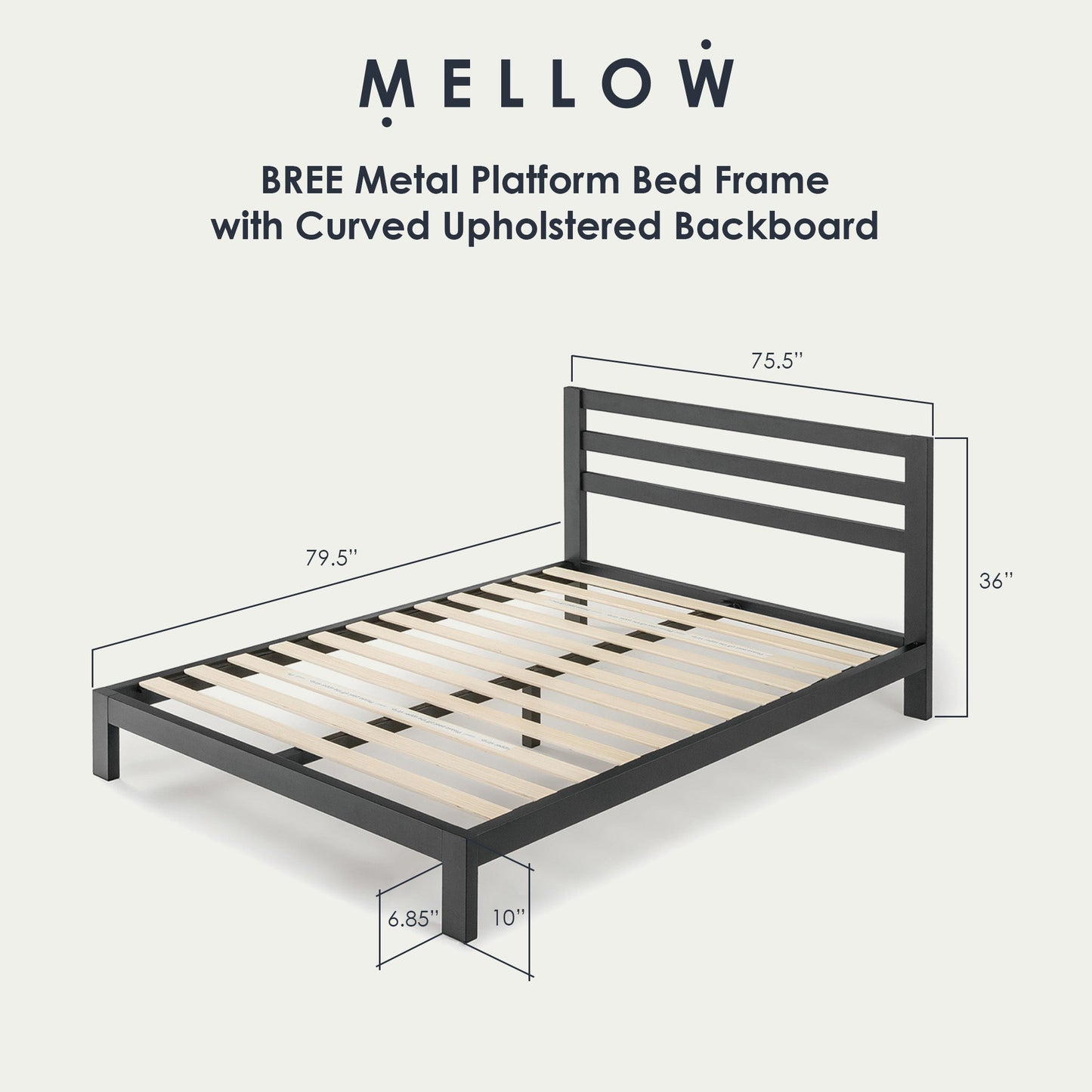 Mellow Modernista Classic Heavy Duty Platform Bed Frame w/ Headboard, 10", King