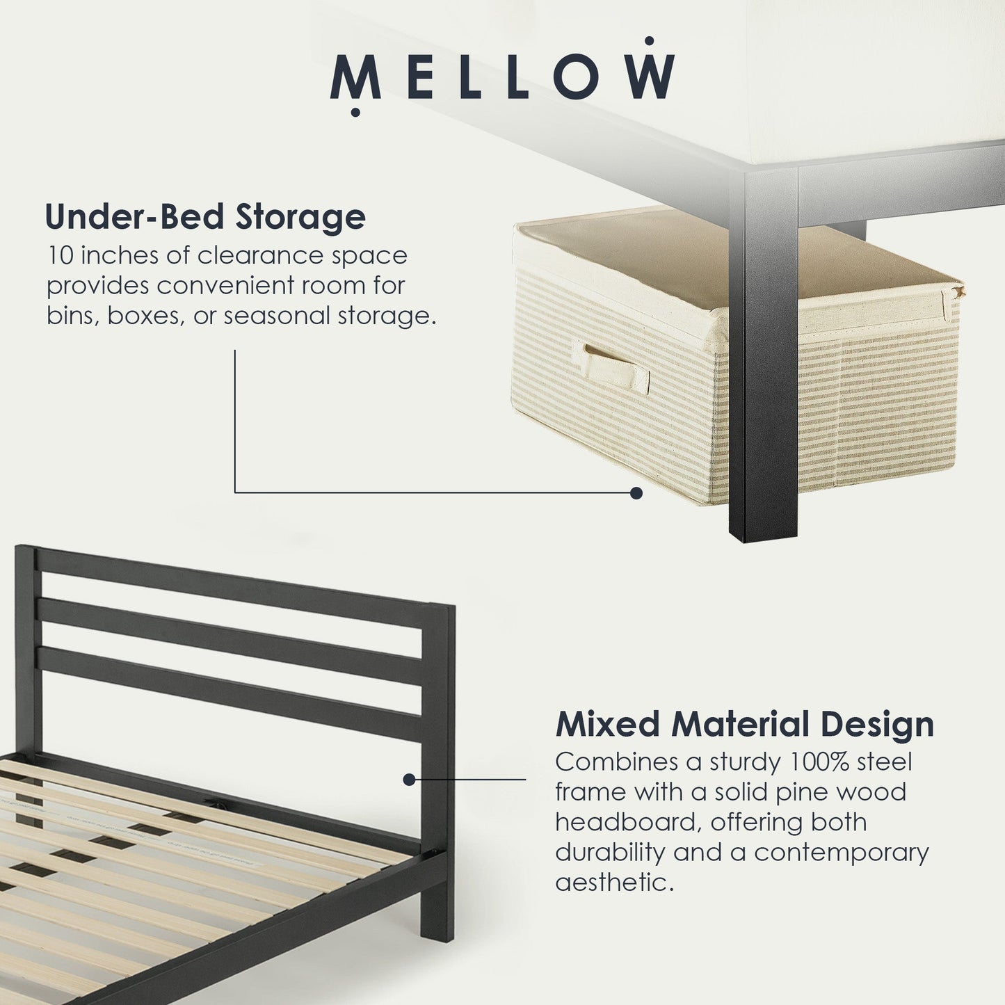 Mellow Modernista Classic Heavy Duty Platform Bed Frame w/ Headboard, 10", King