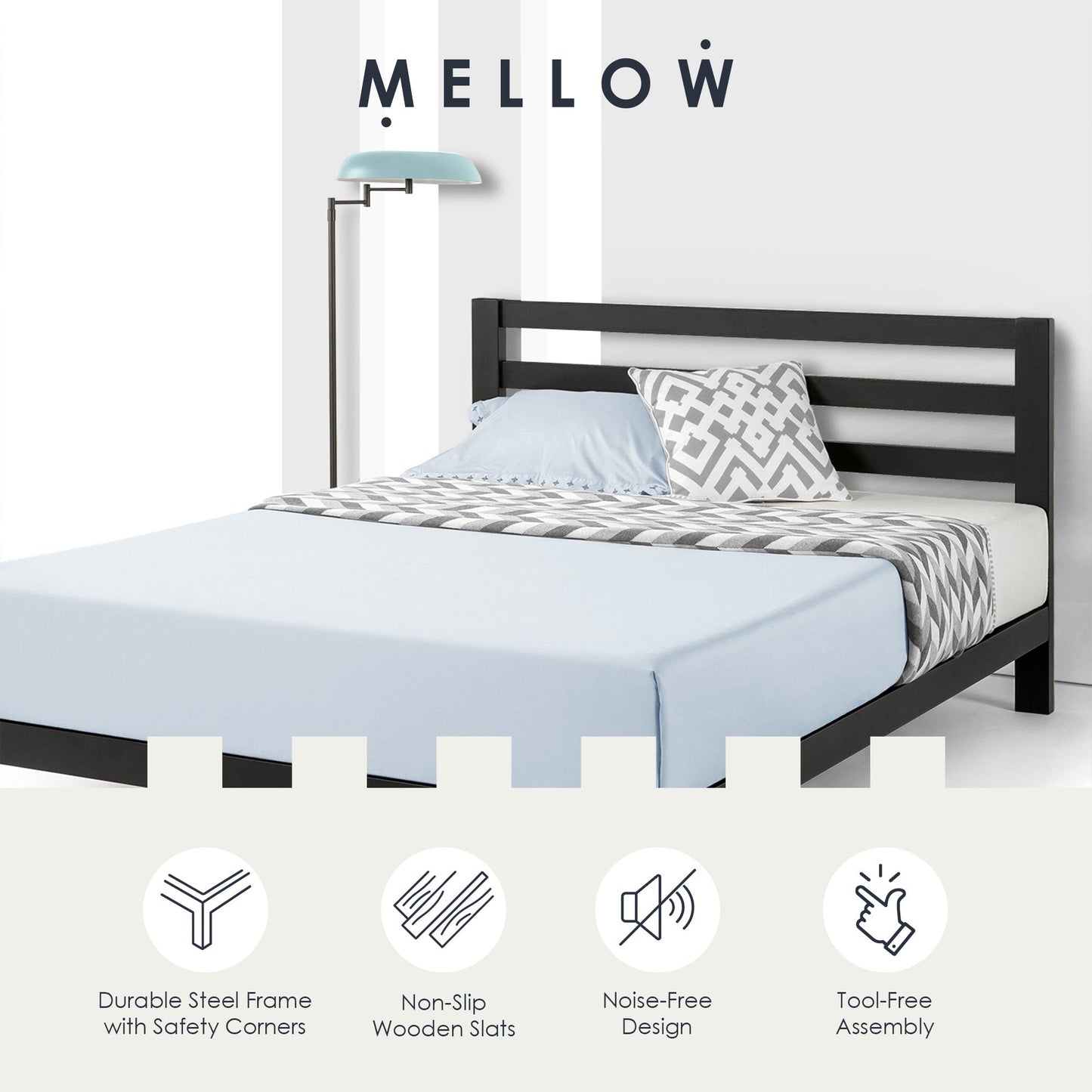 Mellow Modernista Classic Heavy Duty Platform Bed Frame w/ Headboard, 10", King
