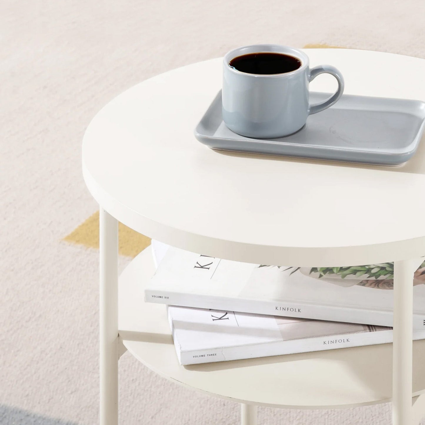 Mellow AIDA Round Multipurpose End and Side Table with Storage Shelf, Beige