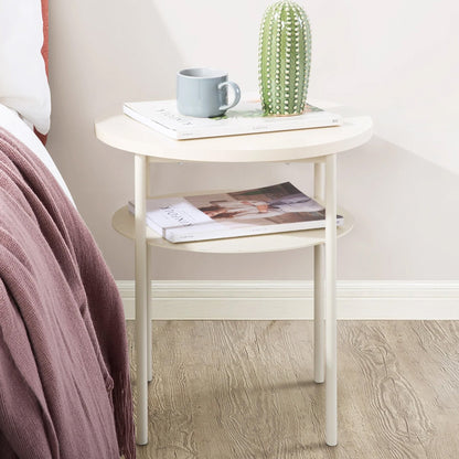 Mellow AIDA Round Multipurpose End and Side Table with Storage Shelf, Beige