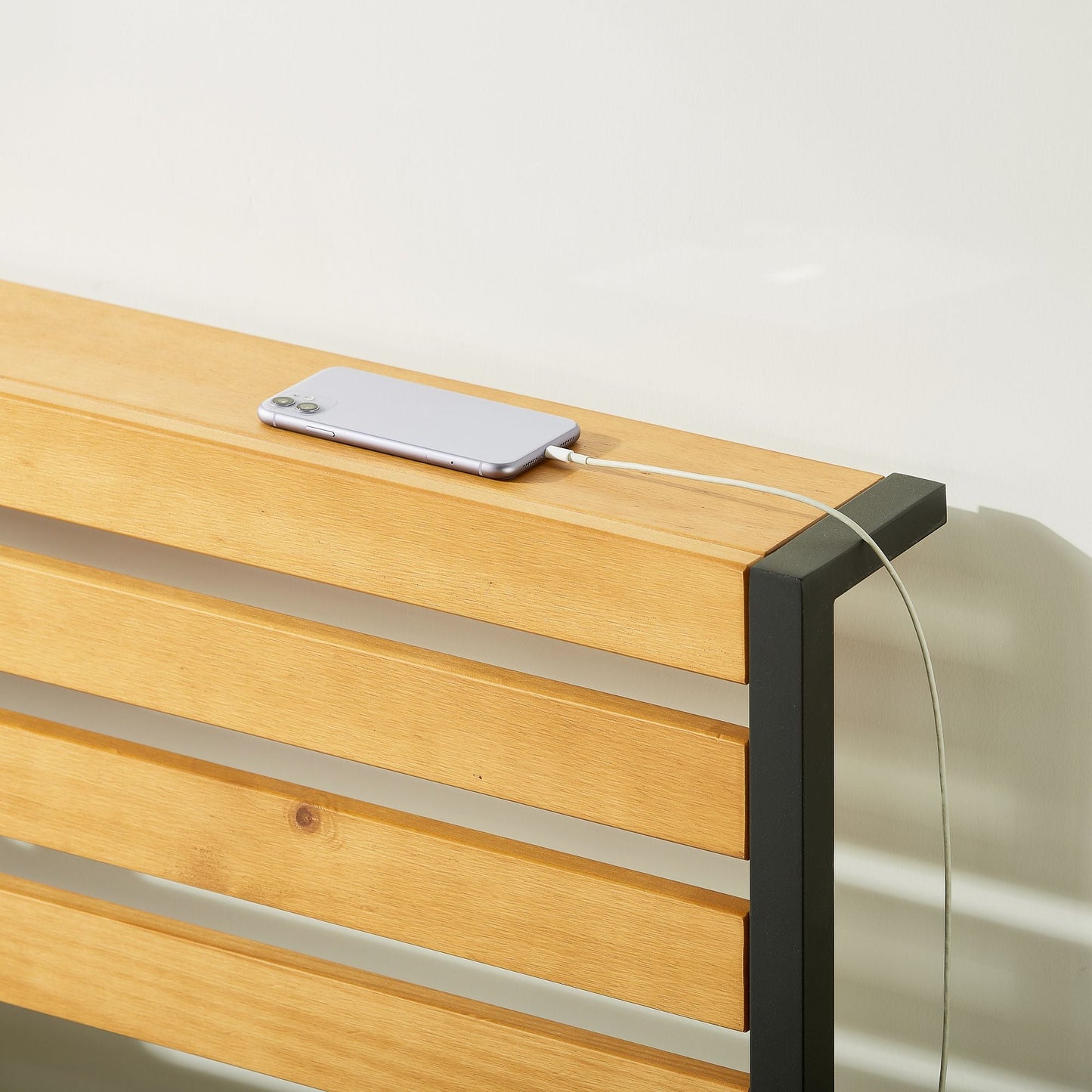 Mellow KASI Metal & Wood Platform Bed Frame with Built-In Headboard Shelf, King