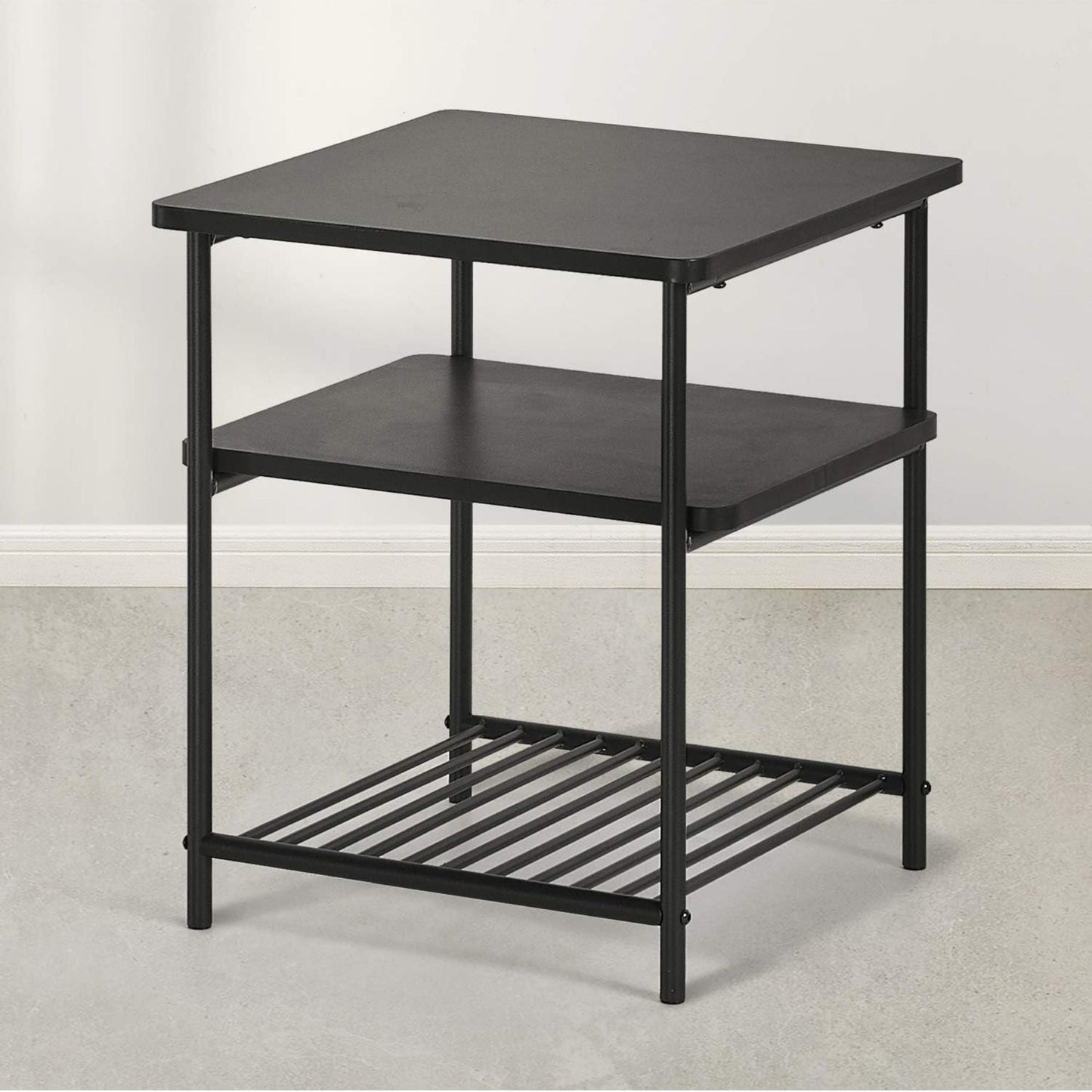 Mellow KODI Square Multipurpose End and Side Table Set with Storage Shelf, Black