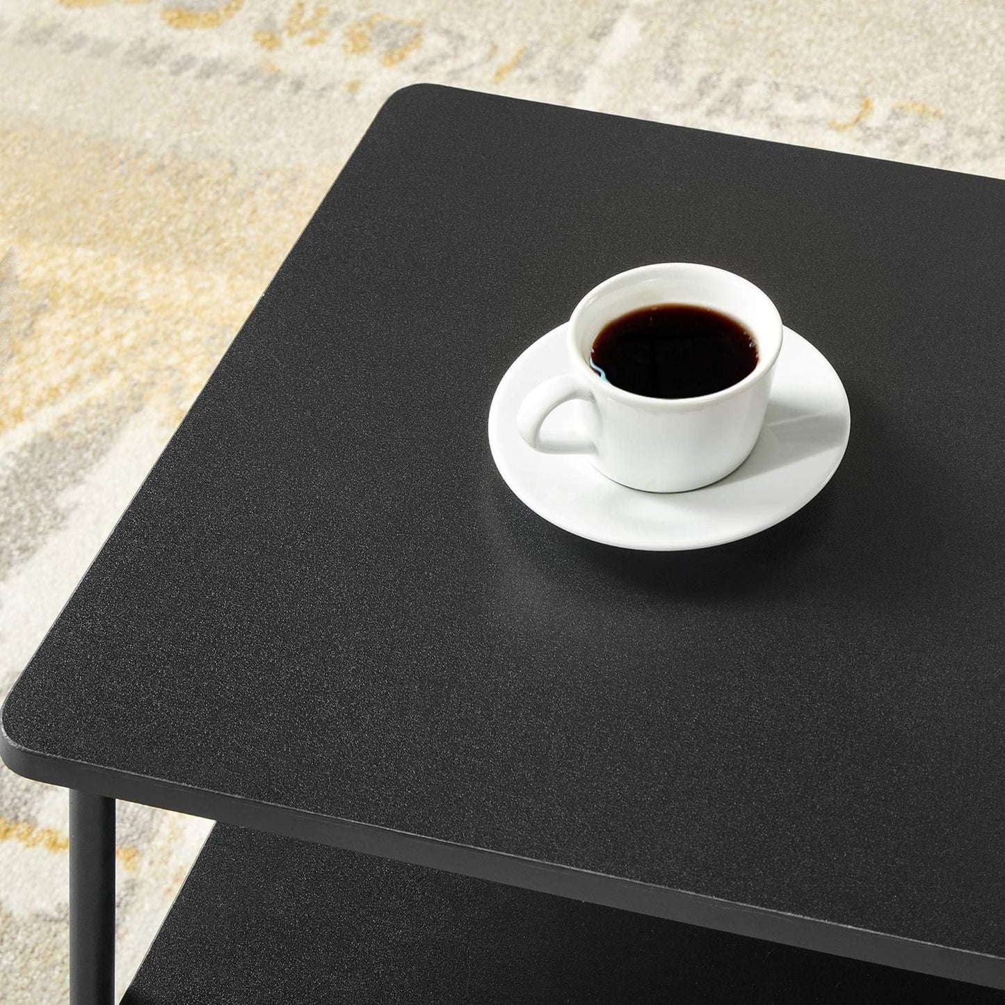 Mellow KODI Square Multipurpose End and Side Table Set with Storage Shelf, Black