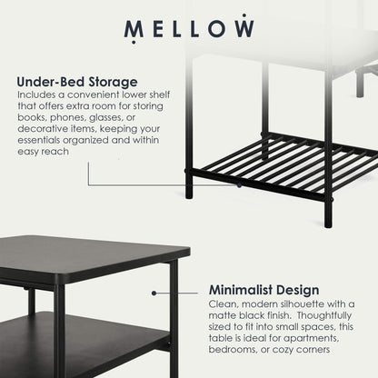 Mellow KODI Square Multipurpose End and Side Table Set with Storage Shelf, Black