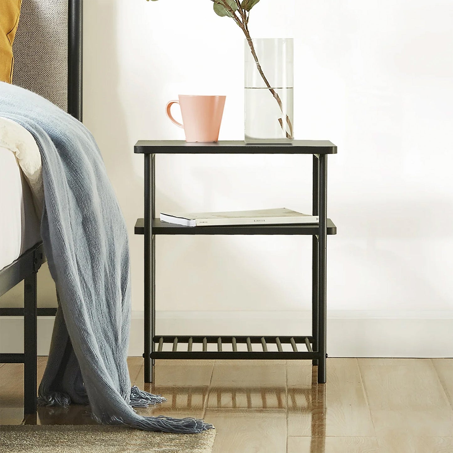 Mellow KODI Square Multipurpose End and Side Table Set with Storage Shelf, Black