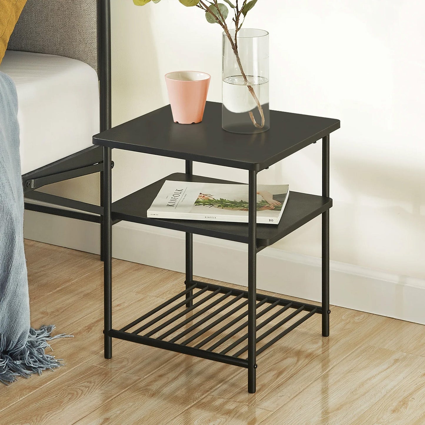 Mellow KODI Square Multipurpose End and Side Table Set with Storage Shelf, Black