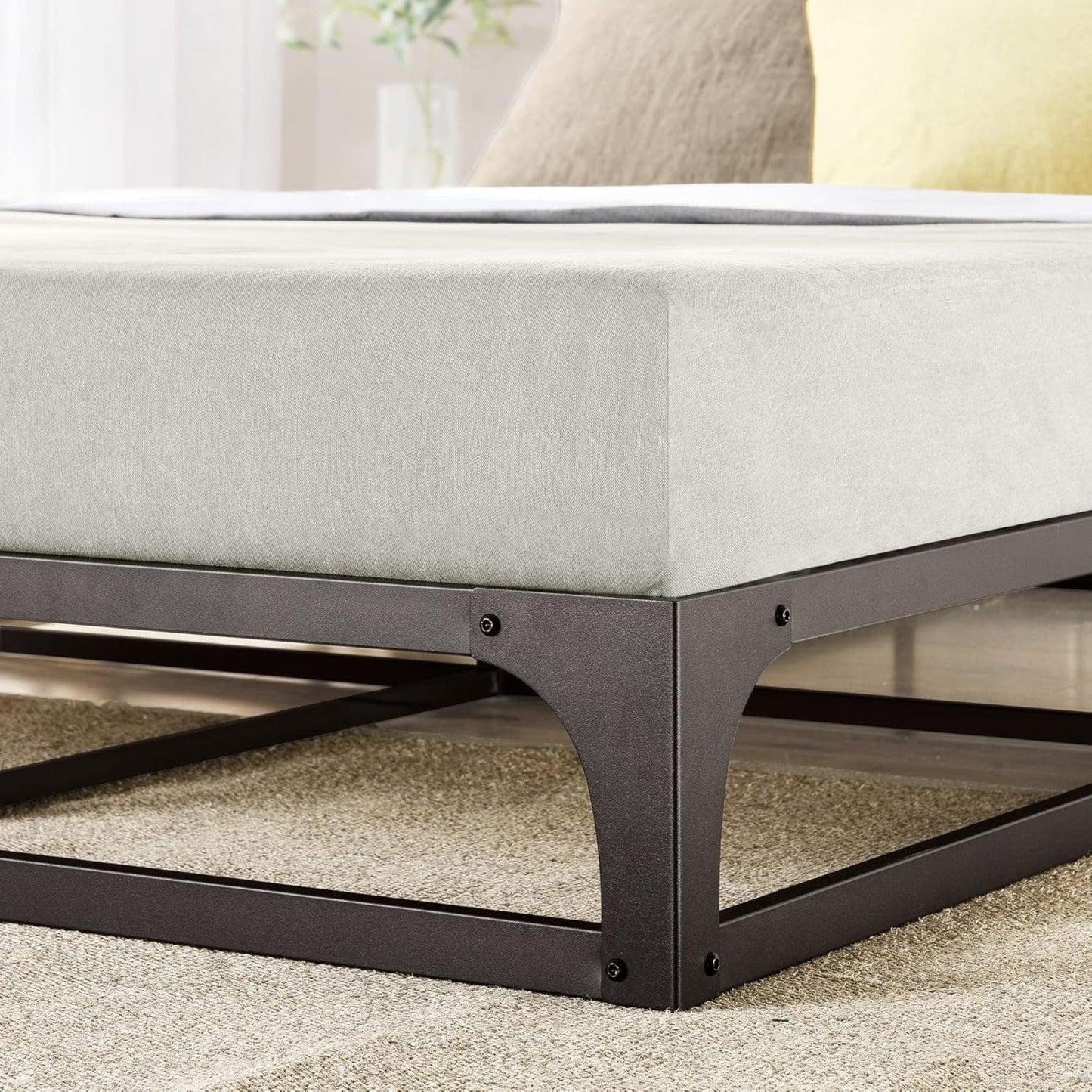 Mellow Ace of Base Metal Platform Low Profile Bed Frame, Hinged 12 Inch, Queen