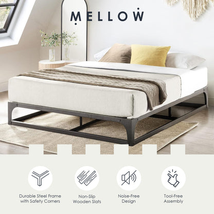 Mellow Ace of Base Metal Platform Low Profile Bed Frame, Hinged 12 Inch, Queen