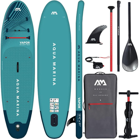 Aqua Marina Vapor Inflatable Paddle Board, Pump, Backpack, Leash, Light Blue