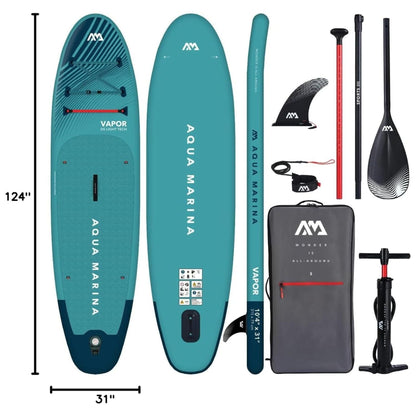 Aqua Marina Vapor Inflatable Paddle Board, Pump, Backpack, Leash, Light Blue