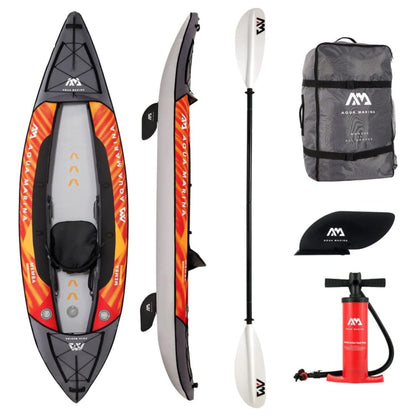 Aqua Marina Touring Inflatable Kayak and Paddle Pump, Seat & Bag, Black/Orange