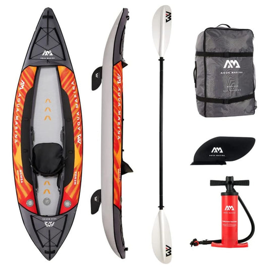 Aqua Marina Touring Inflatable Kayak and Paddle Pump, Seat & Bag, Black/Orange