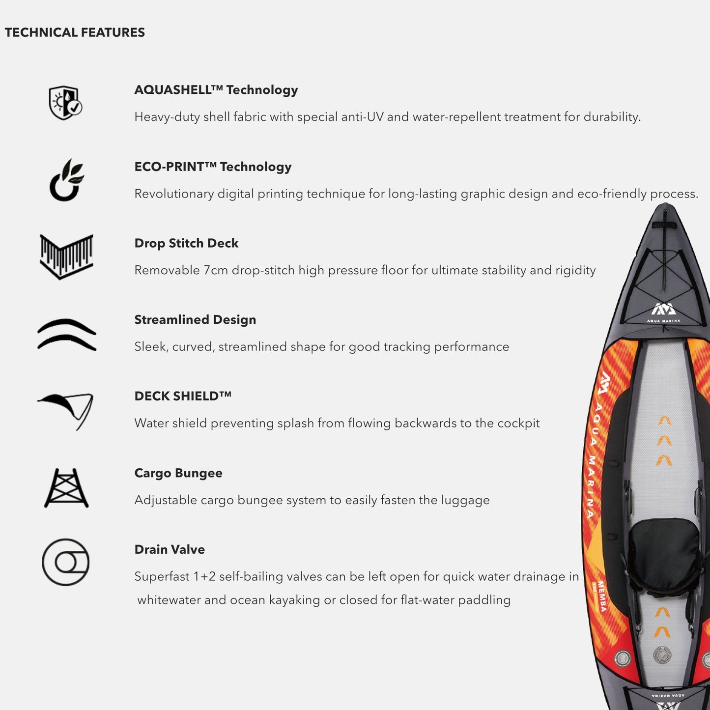 Aqua Marina Touring Inflatable Kayak and Paddle Pump, Seat & Bag, Black/Orange