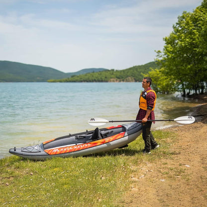 Aqua Marina Touring Inflatable Kayak and Paddle Pump, Seat & Bag, Black/Orange